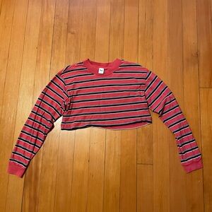 TNA Red and Black Striped Long Sleeve Top| Aritzia